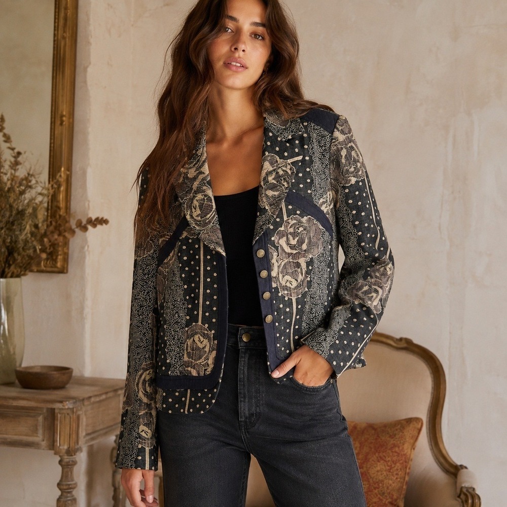 acorn Floral Jacquard Blazer Women 14 Equestrian Patchwork Print Riding Jacket